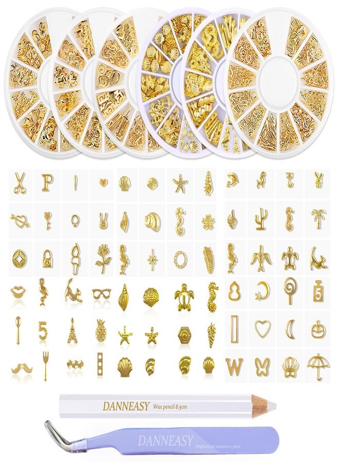 DANNEASY 6 Boxes 3D Gold Nail Charms for Summer Women Nail Jewels Metal Shell Cross Butterfly Nail Art Charms Nail Studs Nail Jewelry for Acrylic Nails DIY Craft Nail Decoration - Image 1